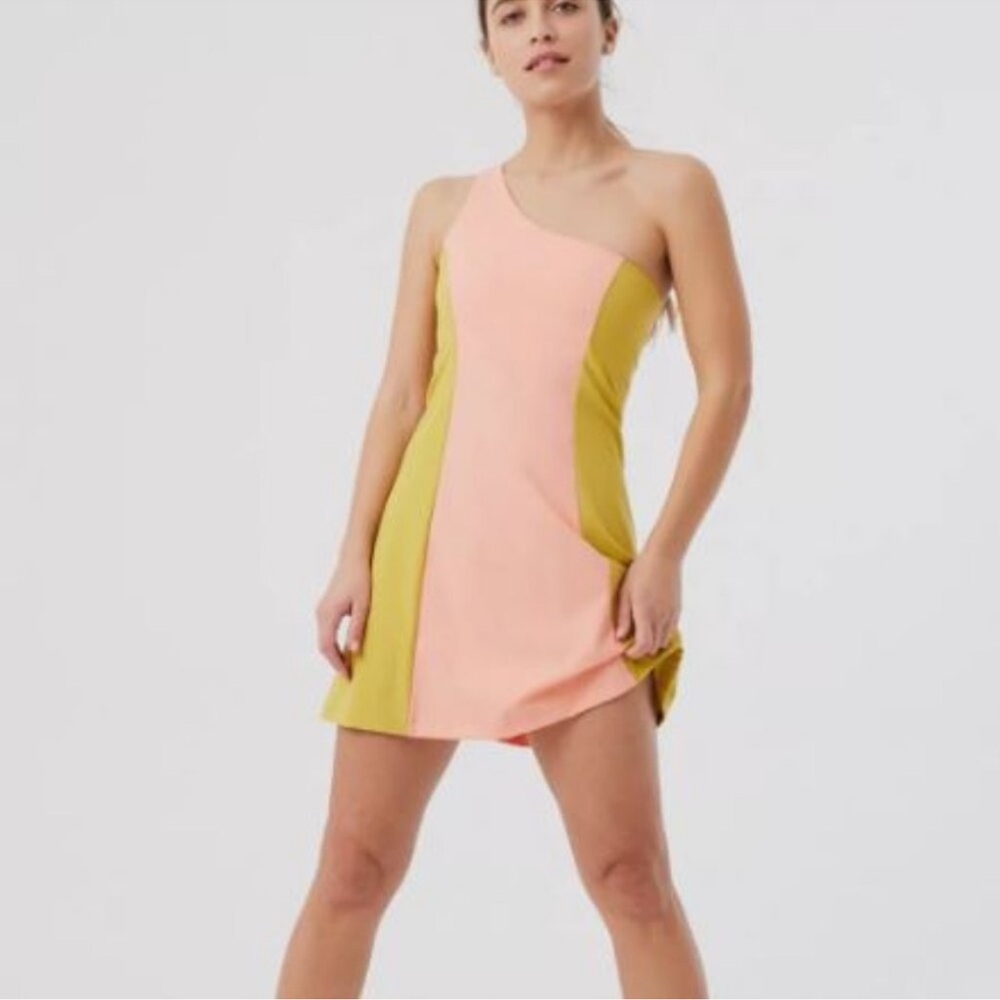 Outdoor Voices One Shoulder Dress - Pink and Yellow